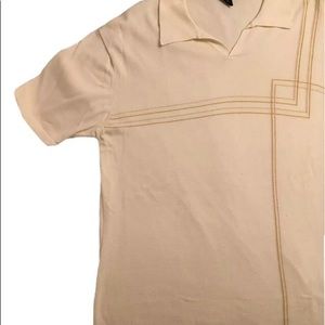 J. FERRAR Cream Knit Cotton Shirt, Yellow Gold Graphic, Men’s Size M